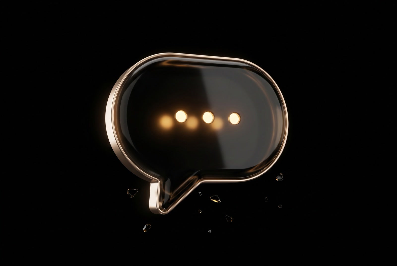 Black glass chat bubble with a glowing golden typing indicator